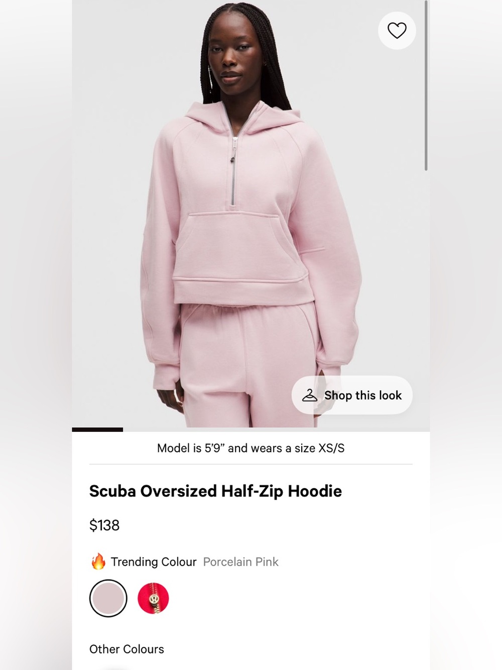Lululemon Scuba Oversized Half-Zip Hoodie Porcelain Pink M/L